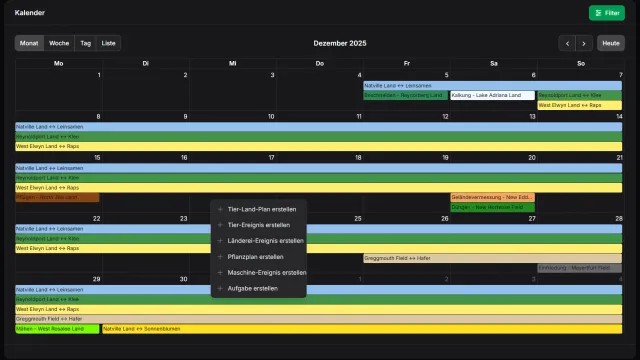 Ansicht des Kalenders mit Terminen und der Möglichkeit Datensätze zu erstellen